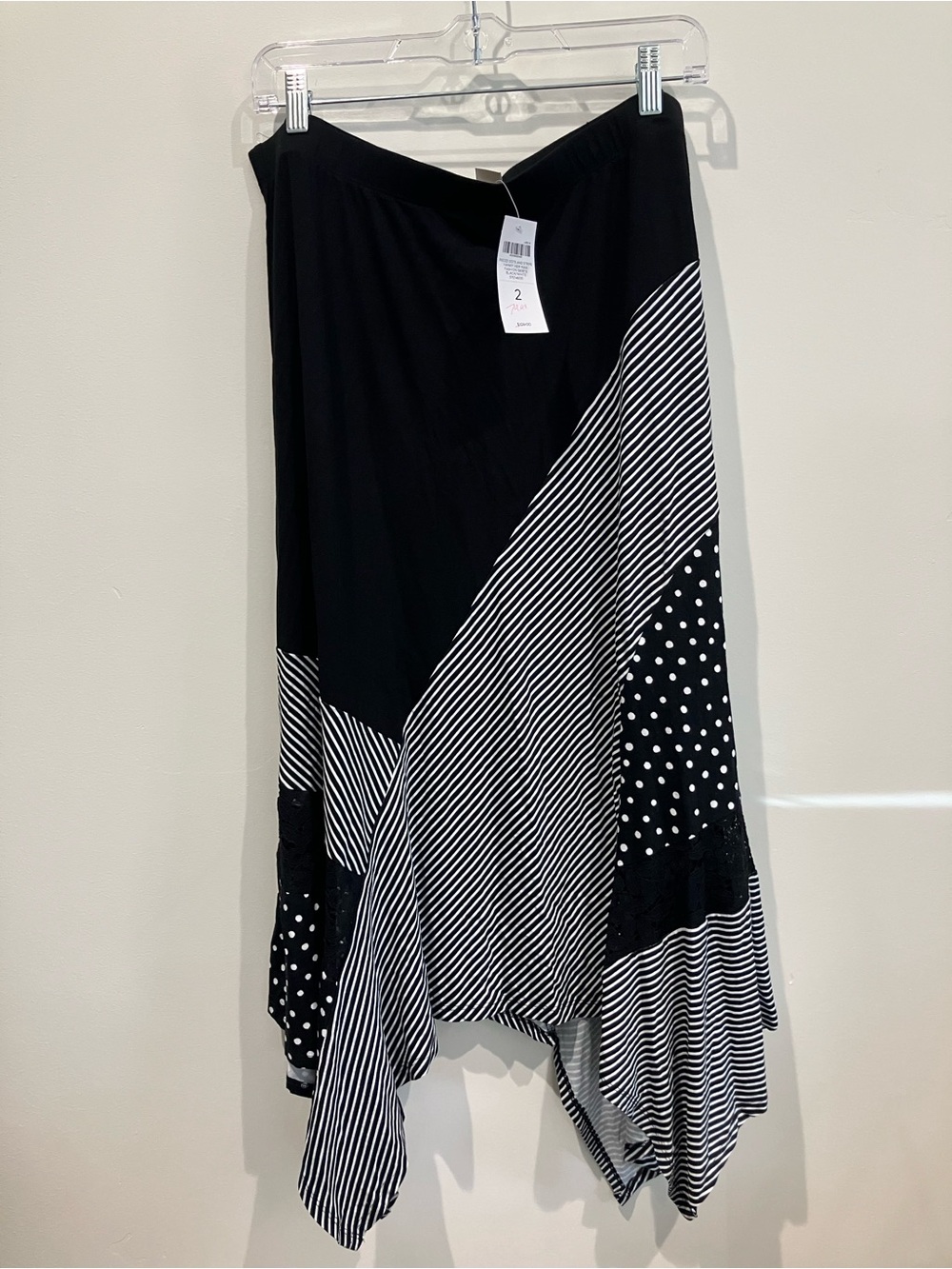 Chico's NWT Pieced Dots and Stripes Hanky Hem Maxi Mixed-Pattern Skirt Sz 2